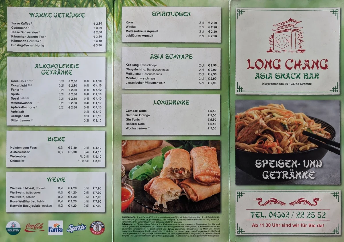 Speisekarte, Asia Snack Bar