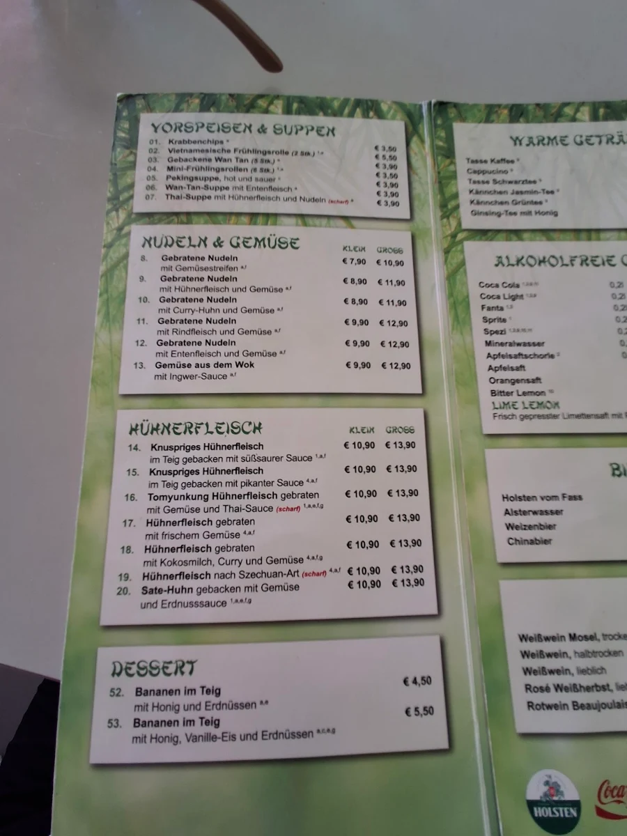 Speisekarte, Asia Snack Bar