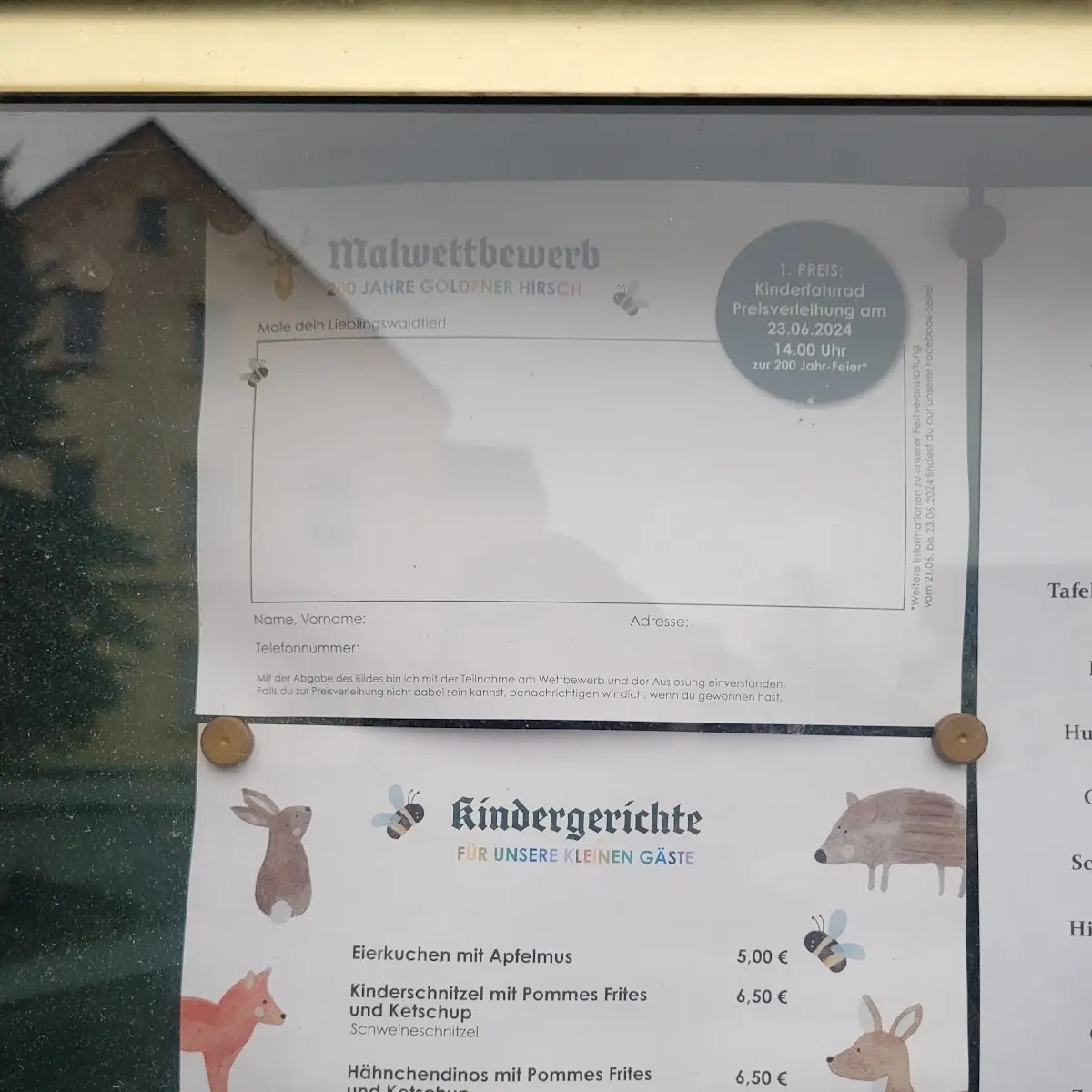 Speisekarte, Goldener Hirsch Gaststätte