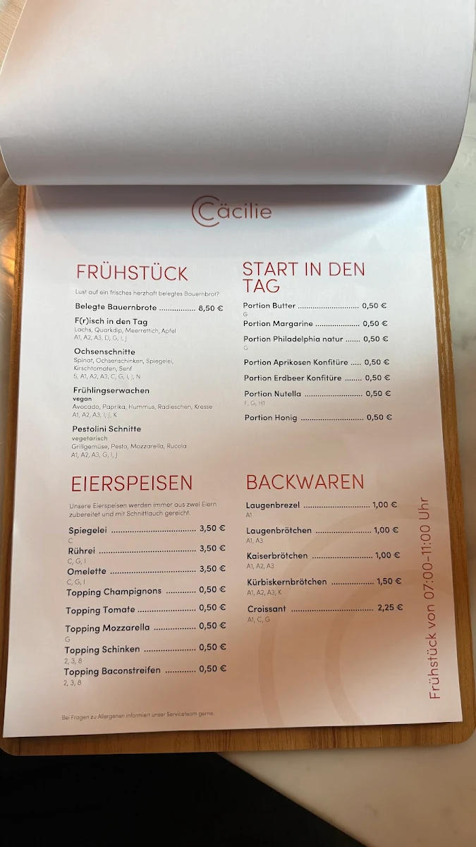 Speisekarte, Restaurant Cäcilie