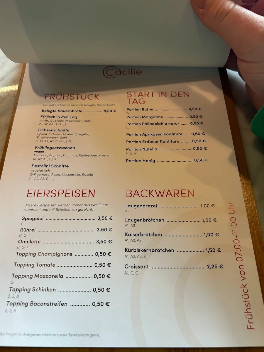 Speisekarte, Restaurant Cäcilie