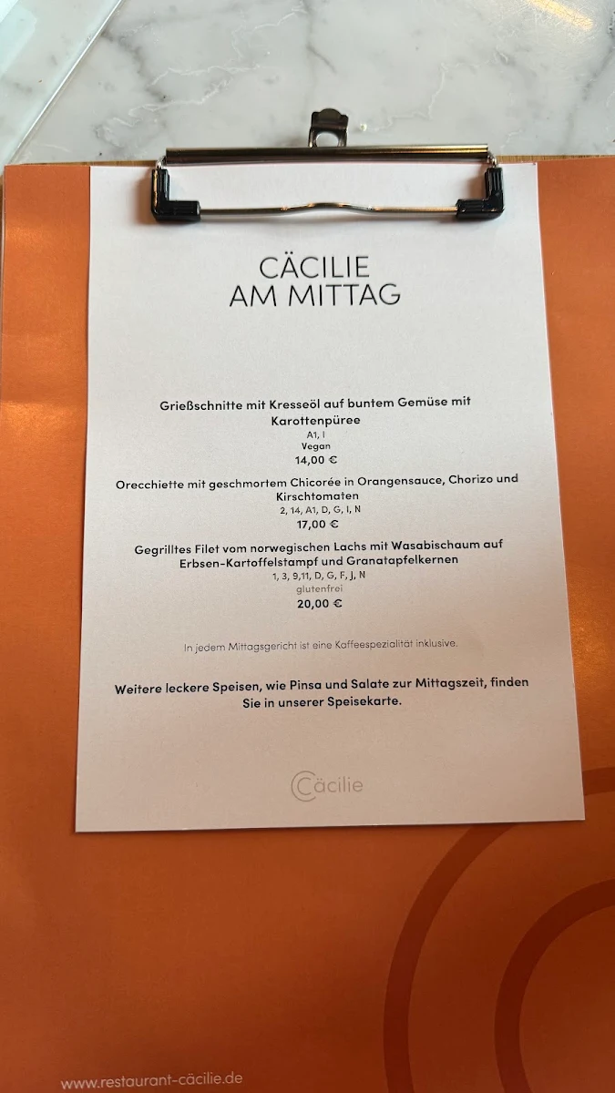 Speisekarte, Restaurant Cäcilie