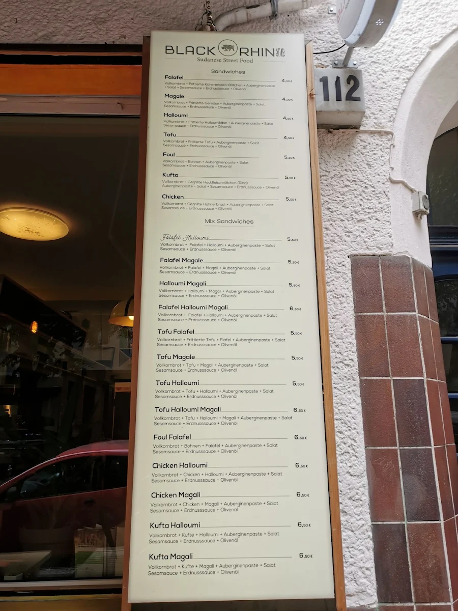 Speisekarte, Black Rhino Restaurant