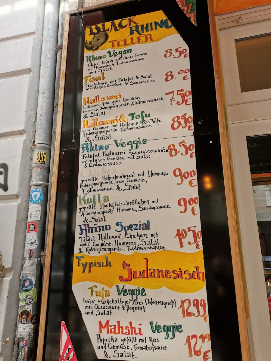 Speisekarte, Black Rhino Restaurant
