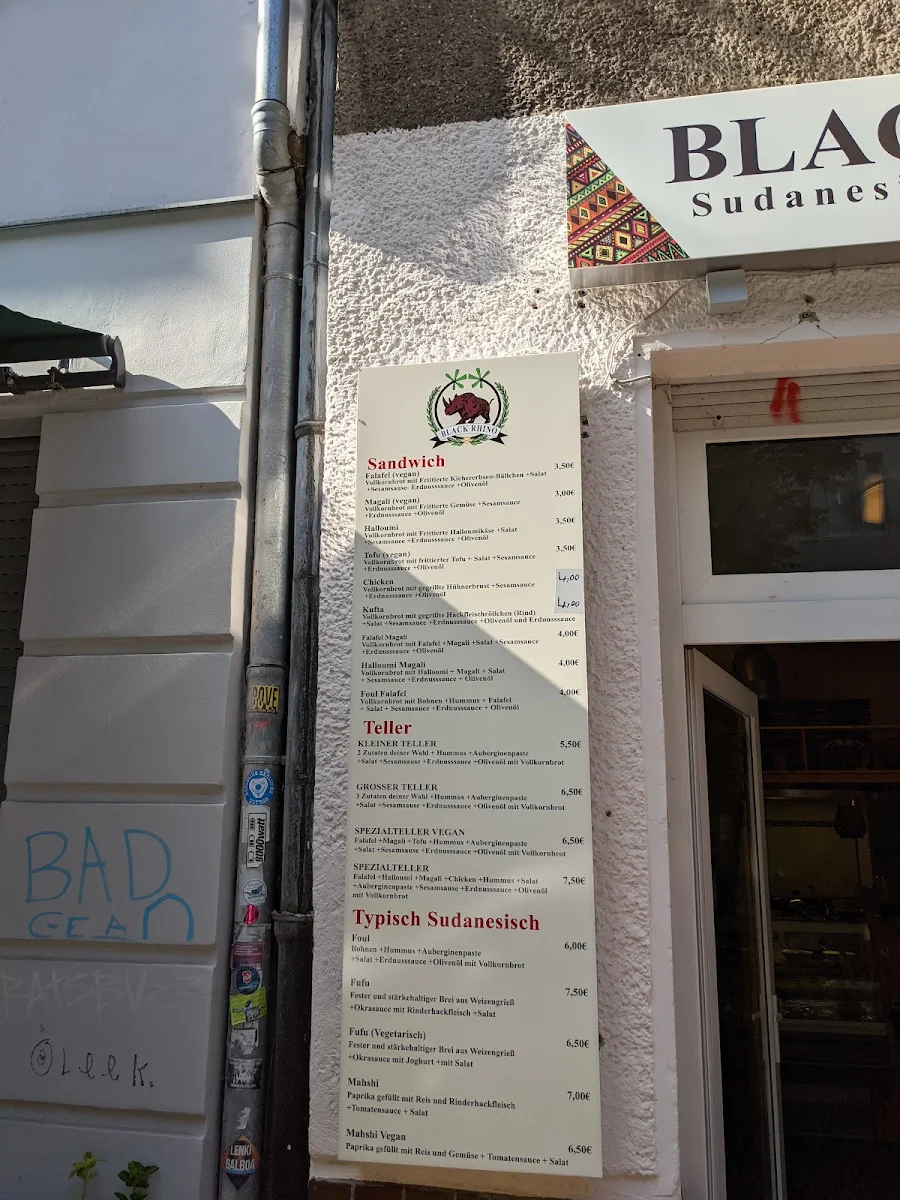 Speisekarte, Black Rhino Restaurant
