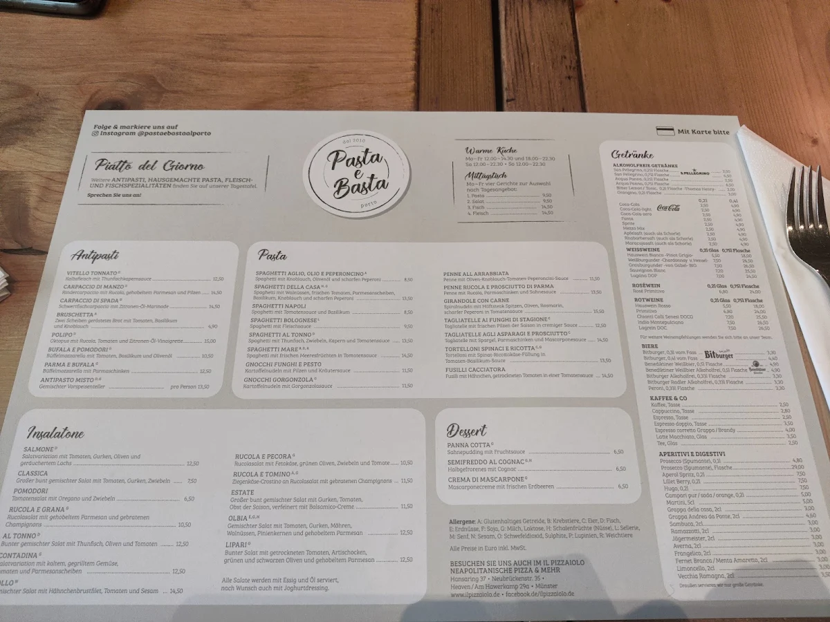 Speisekarte, Pasta e Basta al Porto