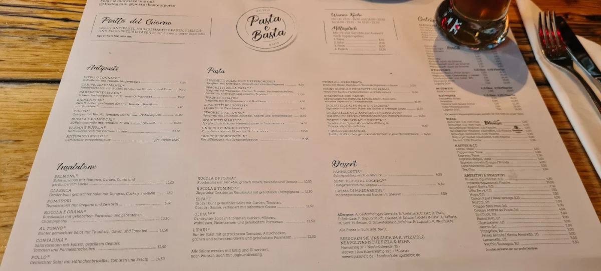 Speisekarte, Pasta e Basta al Porto