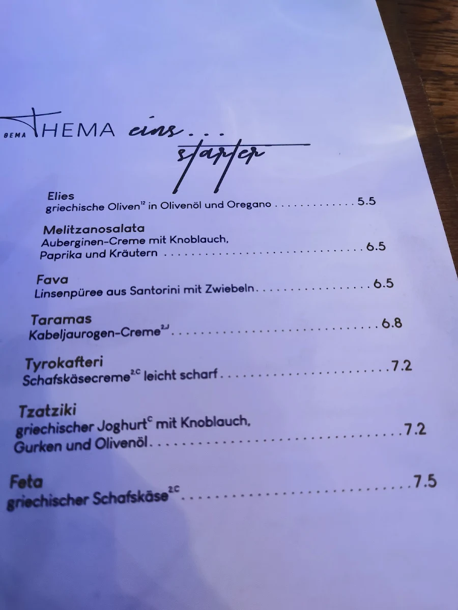 Speisekarte, THEMA - der Grieche