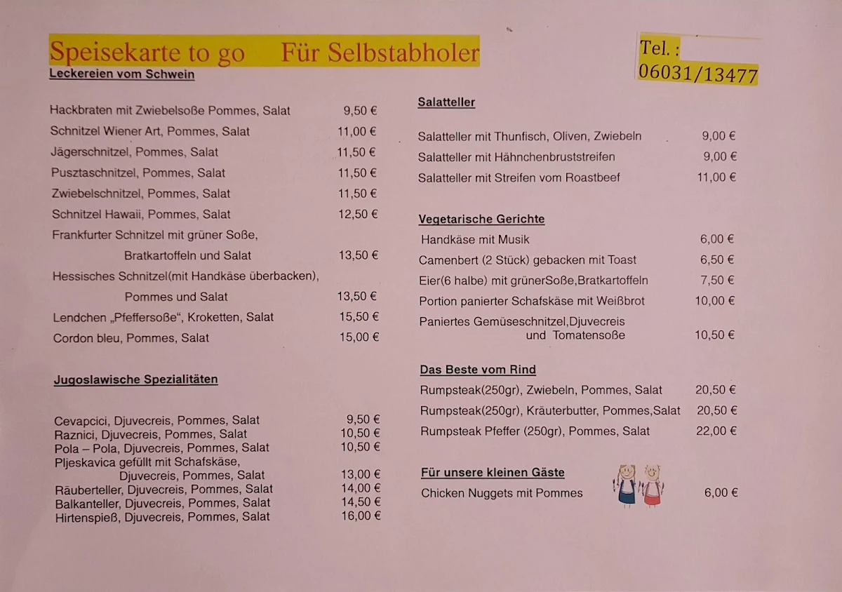 Speisekarte, Bürgerhaus Ockstadt
