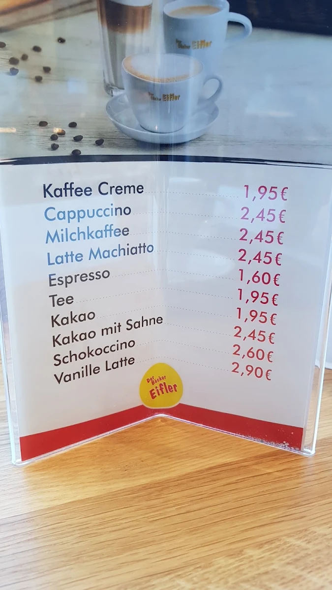 Speisekarte, Eifler Bäckerei