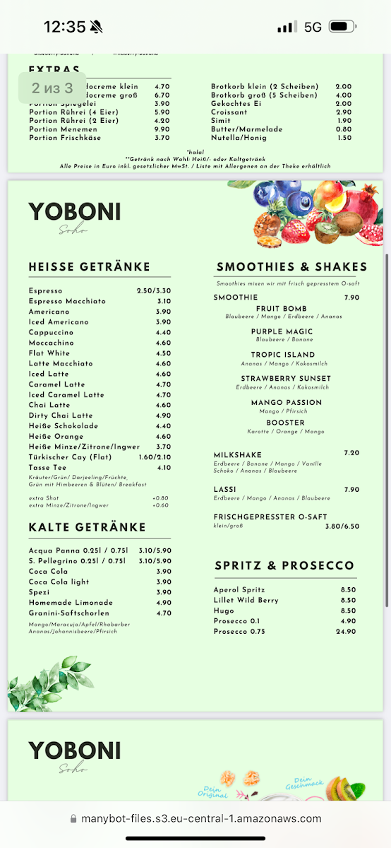 Speisekarte, Yoboni