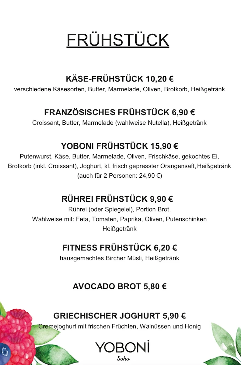 Speisekarte, Yoboni