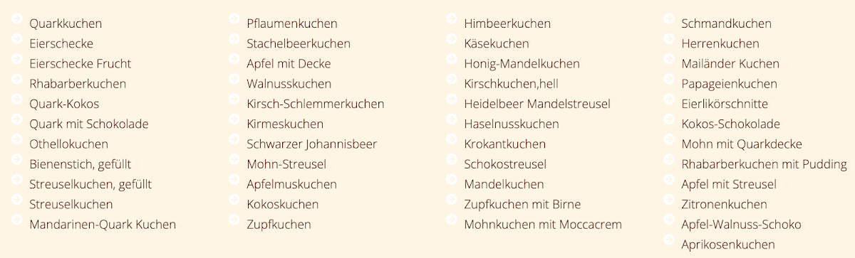 Speisekarte, Bäckerei & Konditorei Kunze GmbH