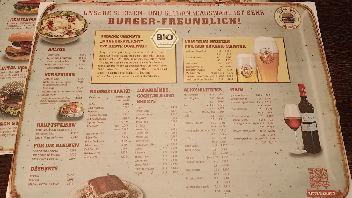 Speisekarte, Onkel Toms Wirtshaus