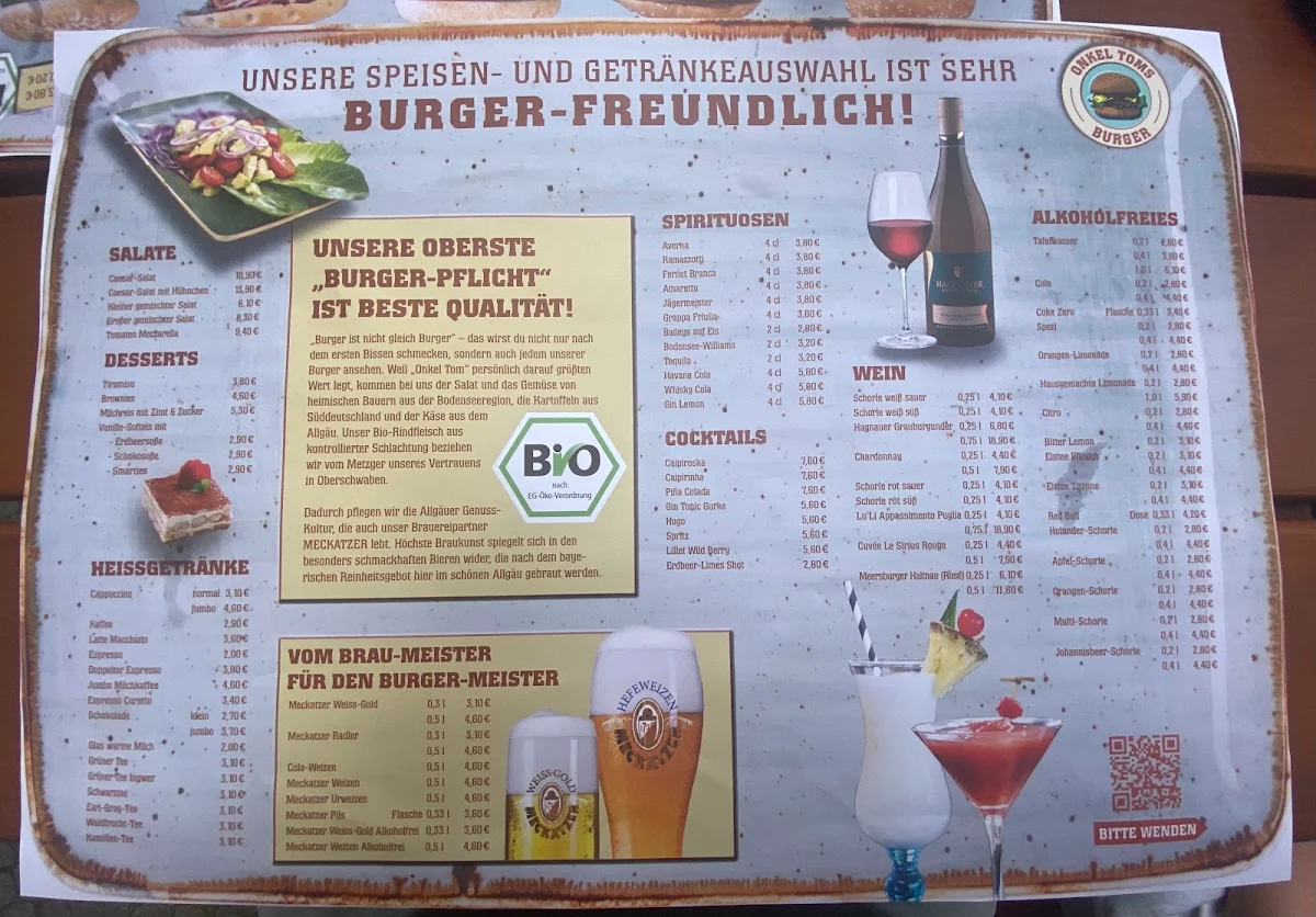 Speisekarte, Onkel Toms Wirtshaus
