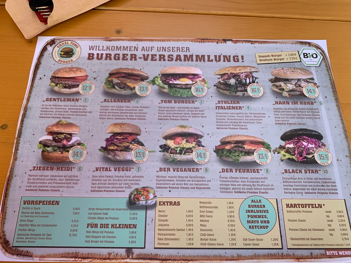 Speisekarte, Onkel Toms Wirtshaus