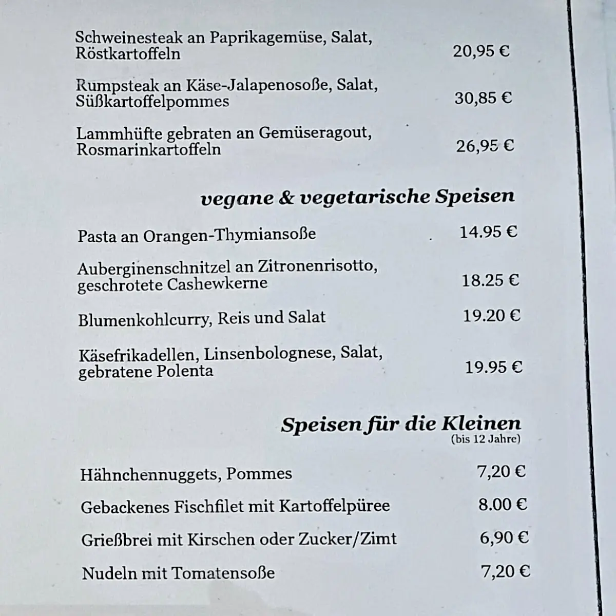 Speisekarte, Frankfurter Kartoffelhaus - Das Restaurant in Frankfurt (Oder)