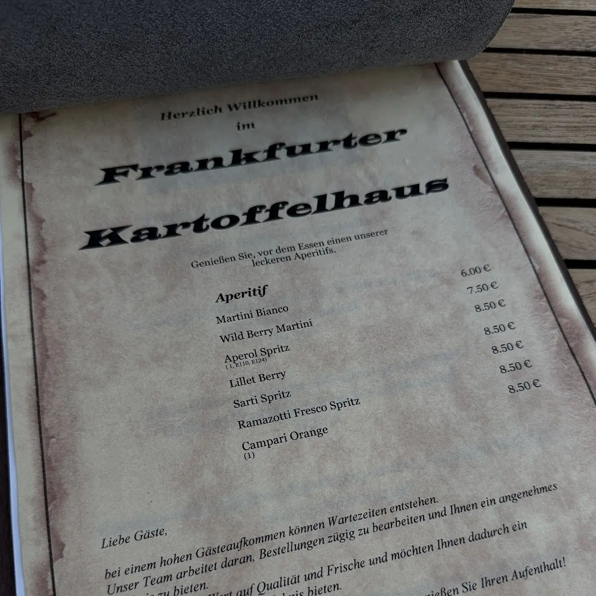 Speisekarte, Frankfurter Kartoffelhaus - Das Restaurant in Frankfurt (Oder)