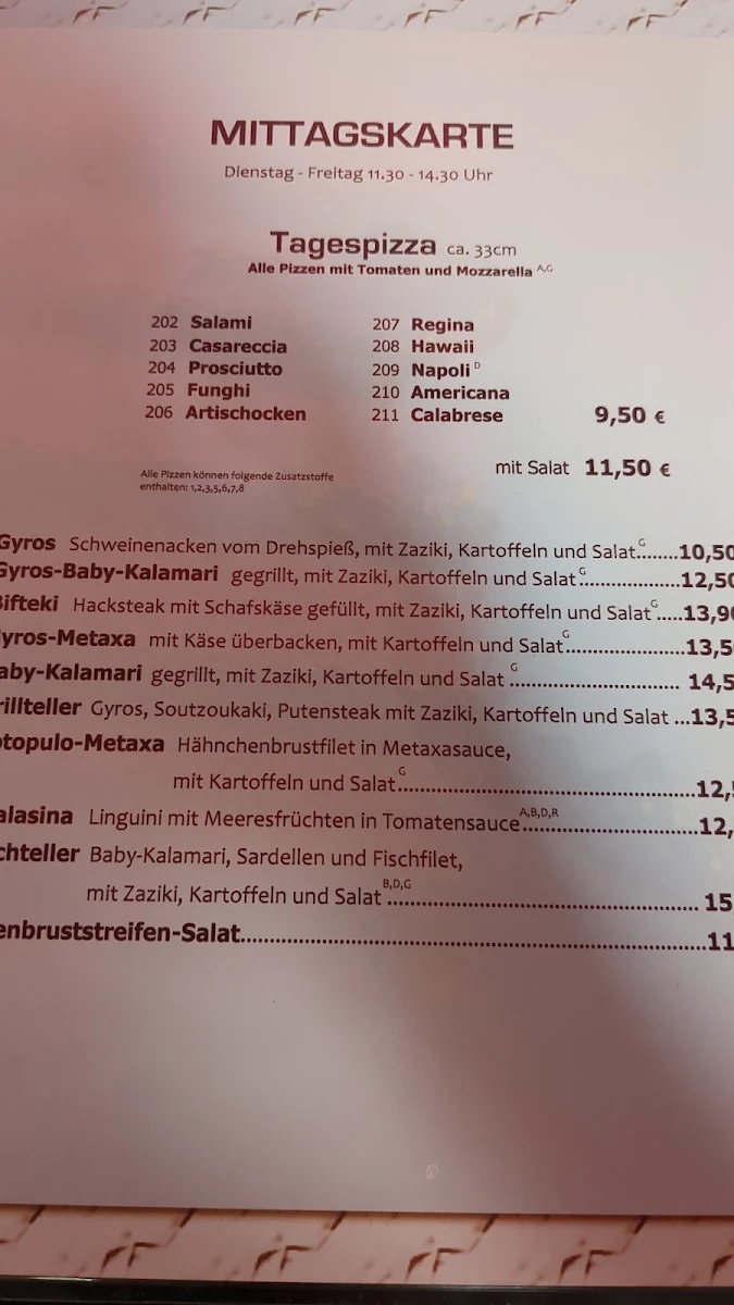 Speisekarte, Restaurant Korfu