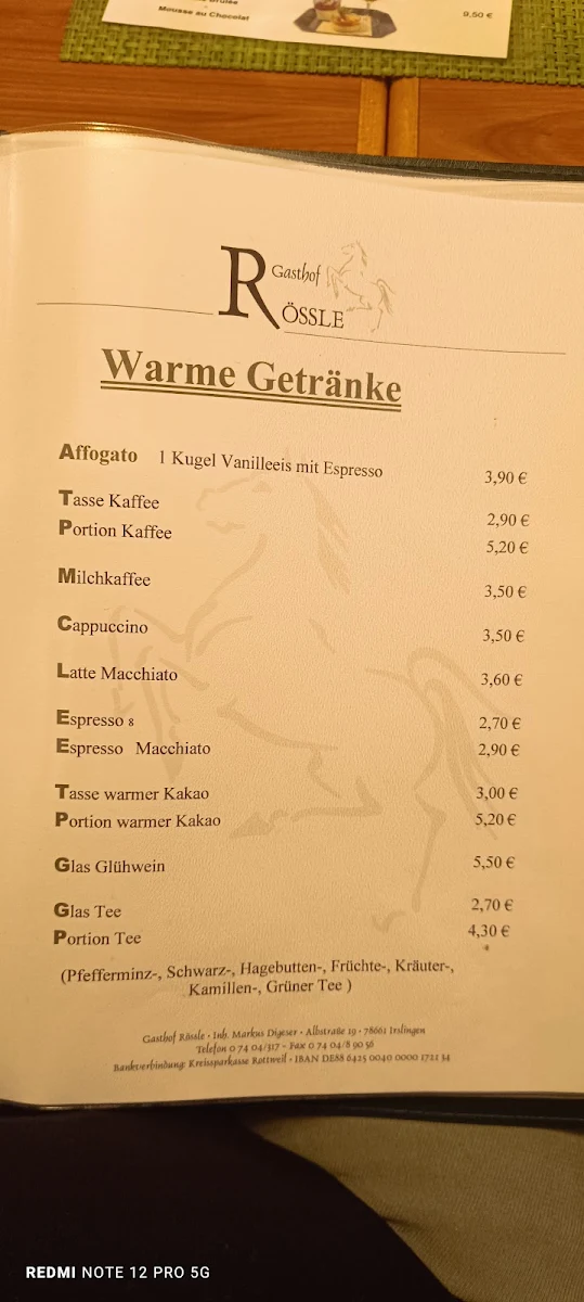 Speisekarte, Rössle