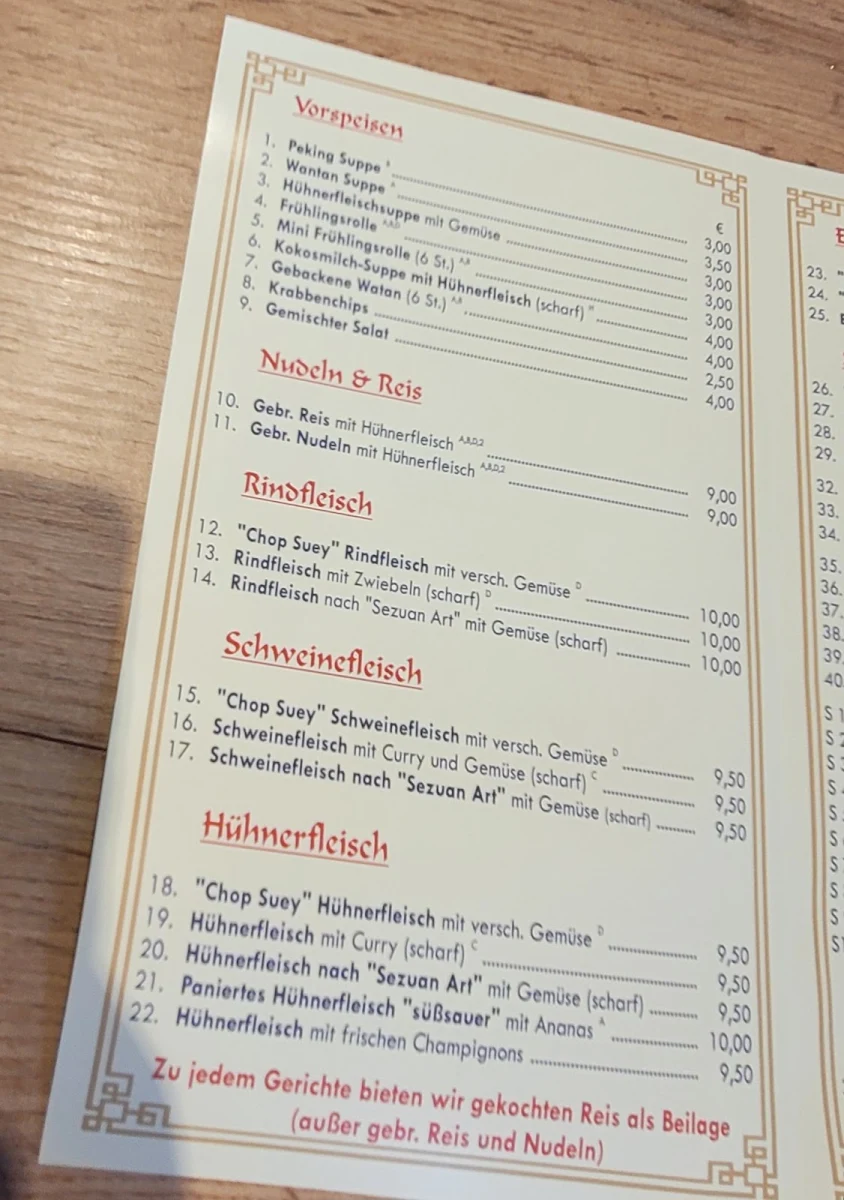 Speisekarte, China Imbiss WOK
