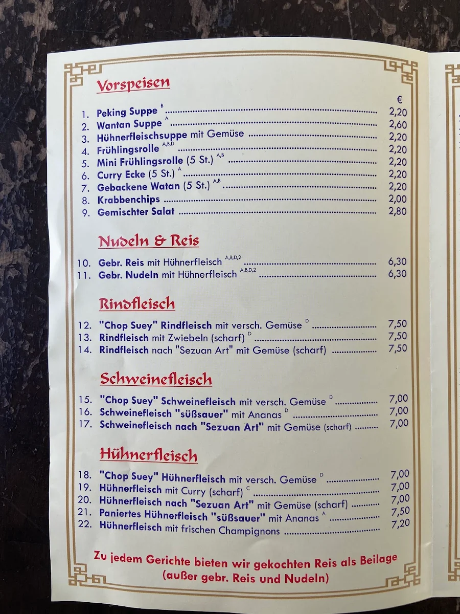 Speisekarte, China Imbiss WOK