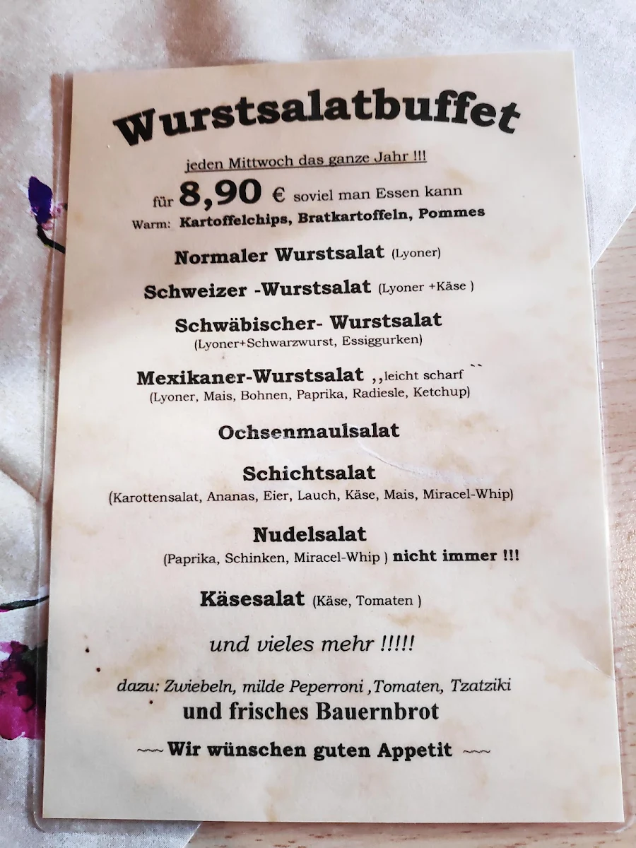 Speisekarte, TSV-Stube Messstetten