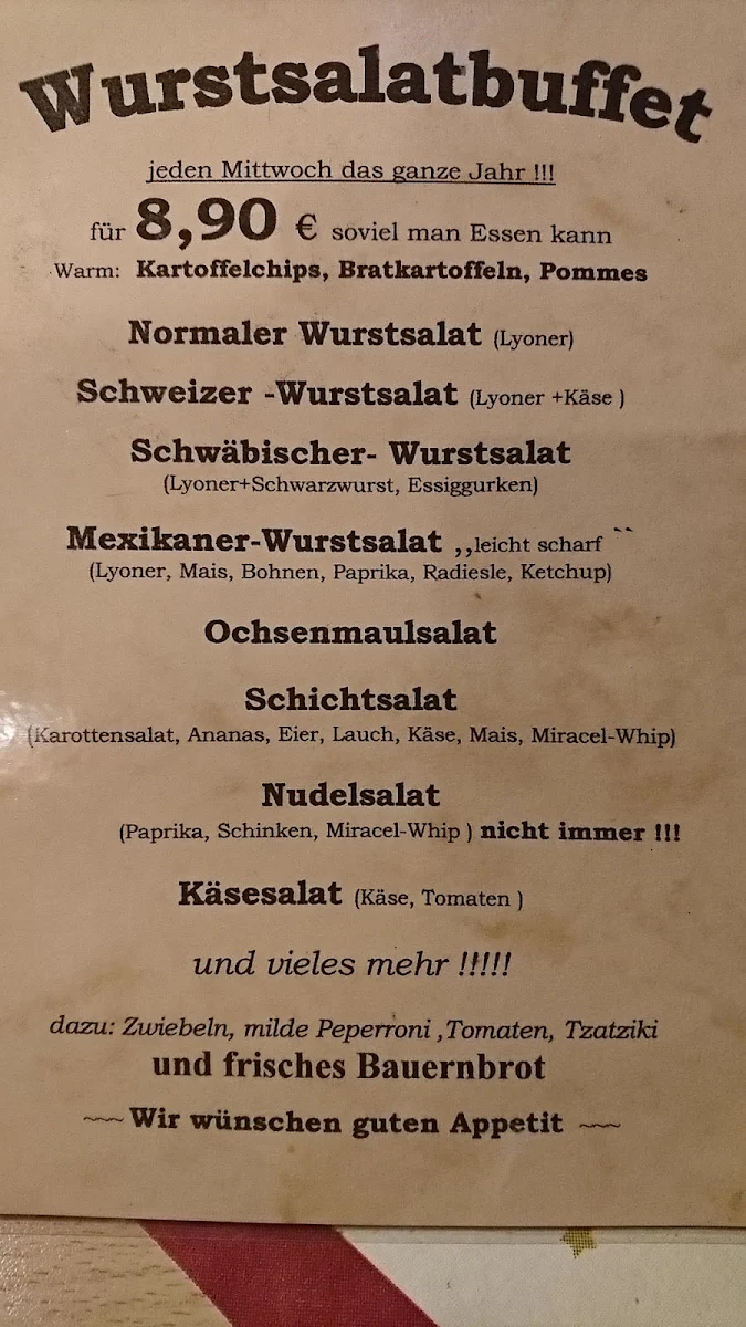 Speisekarte, TSV-Stube Messstetten