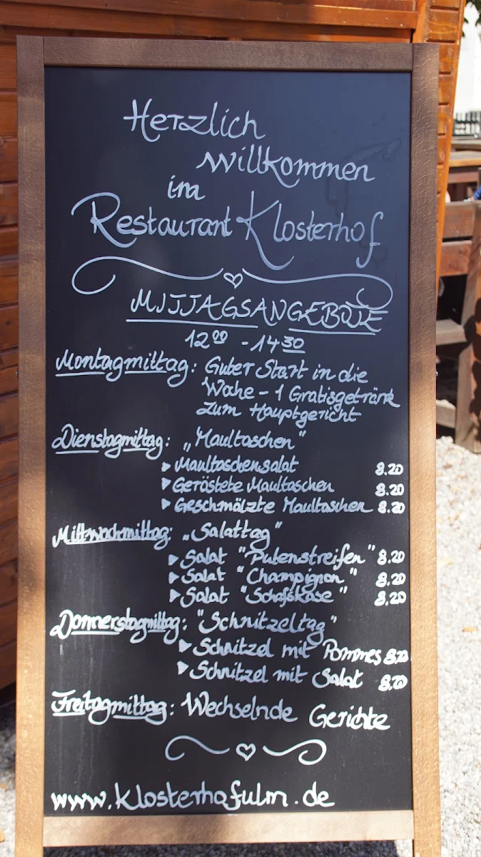 Speisekarte, Restaurant & Biergarten Klosterhof