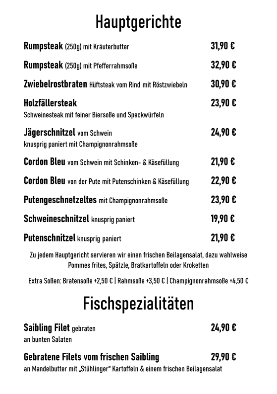 Speisekarte, Landgasthof-Hotel Rebstock Stühlingen – Seit 1368