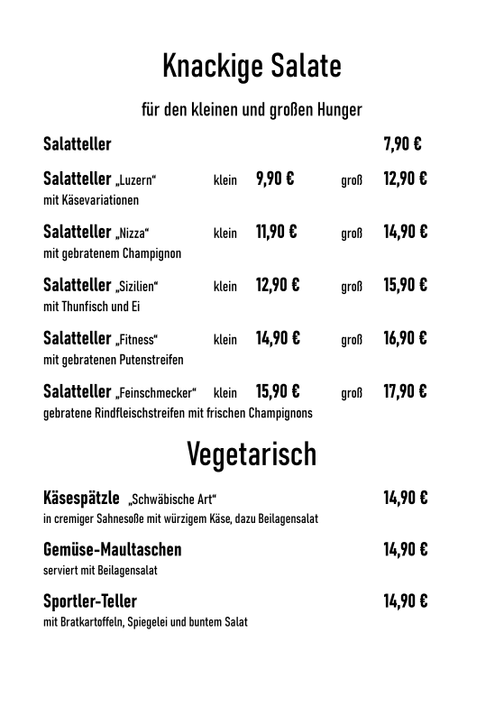 Speisekarte, Landgasthof-Hotel Rebstock Stühlingen – Seit 1368