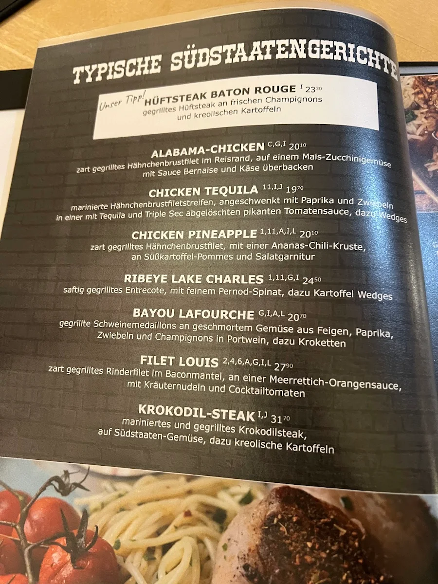 Speisekarte, Louisiana - Steakhaus & Südstaaten-Restaurant