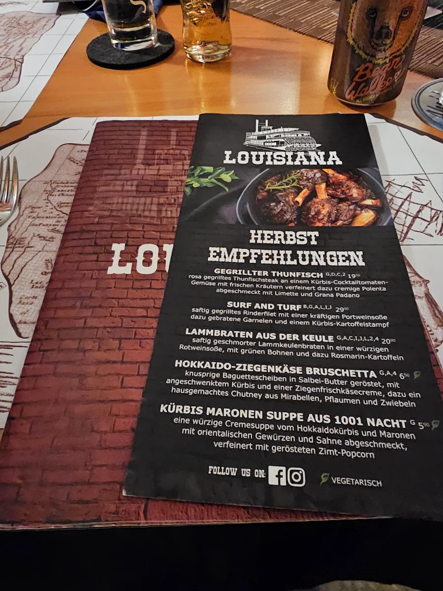 Speisekarte, Louisiana - Steakhaus & Südstaaten-Restaurant