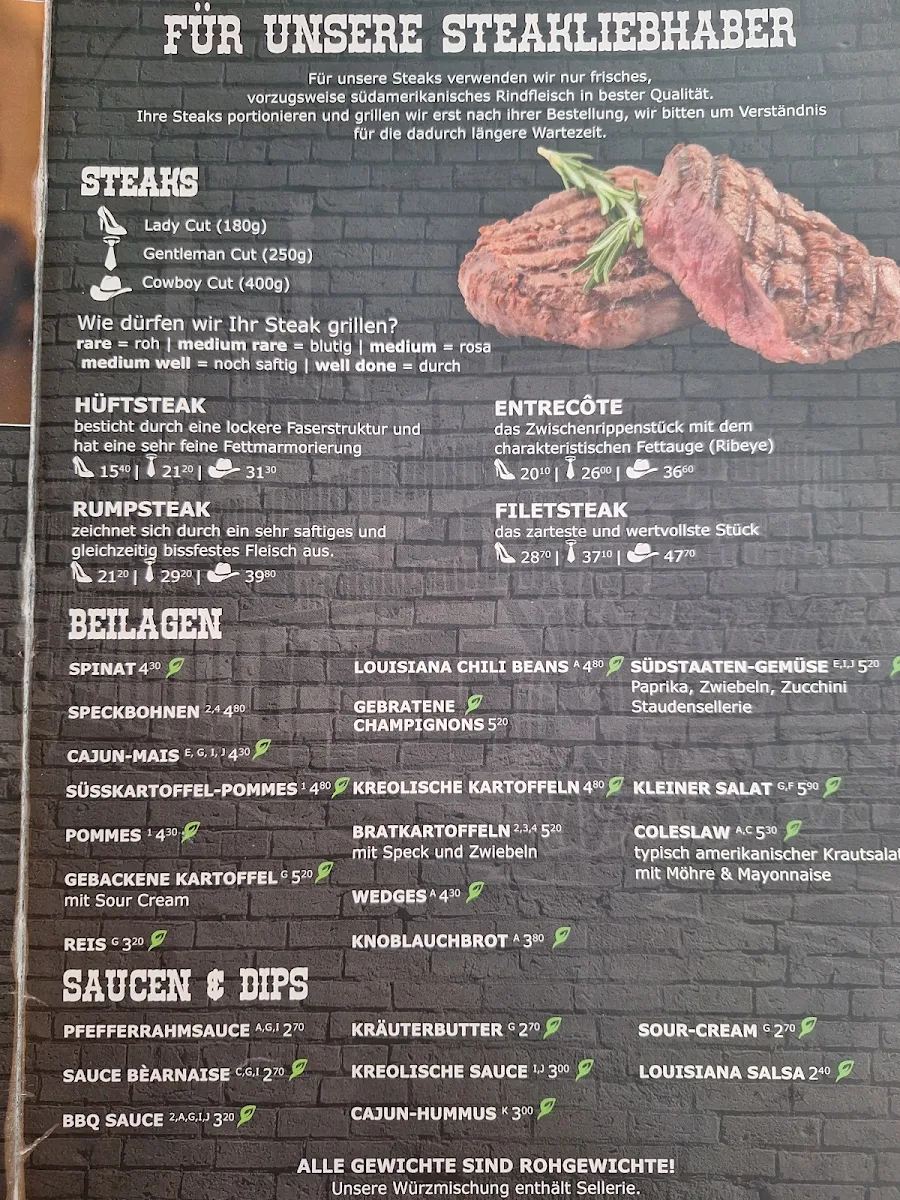 Speisekarte, Louisiana - Steakhaus & Südstaaten-Restaurant