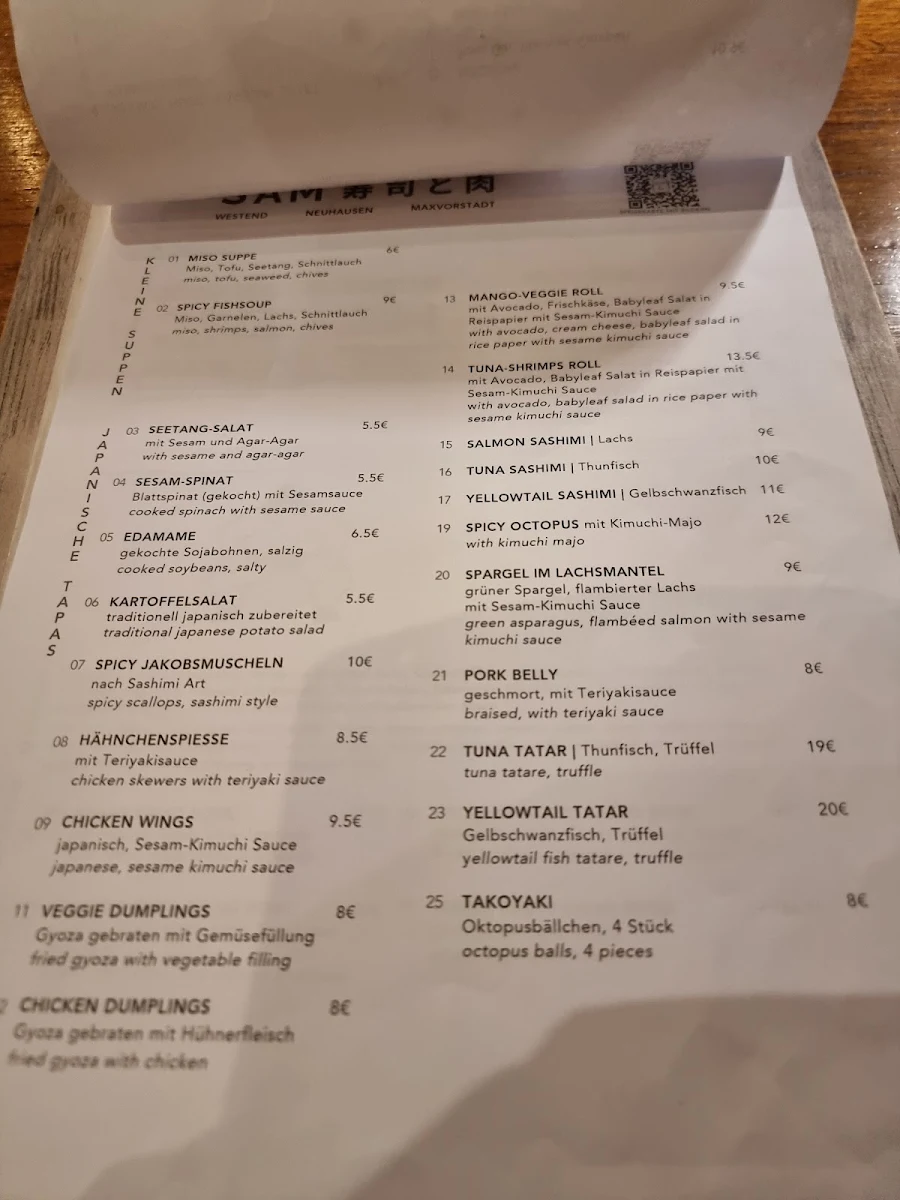 Speisekarte, SAM - sushi and meat Maxvorstadt