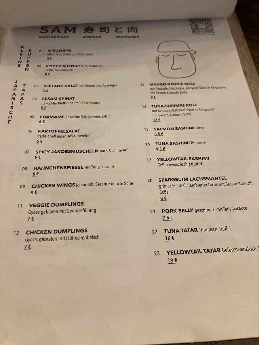 Speisekarte, SAM - sushi and meat Maxvorstadt