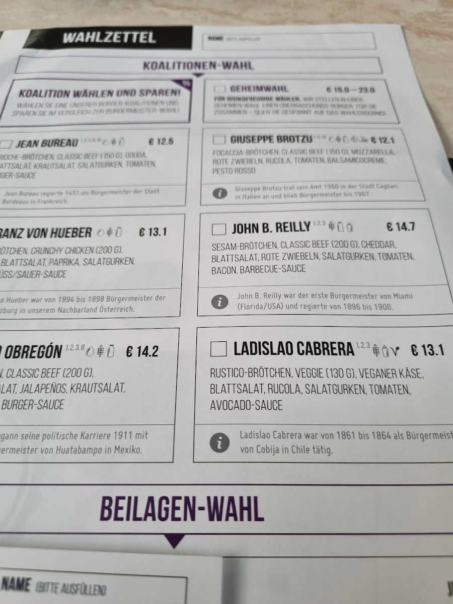 Speisekarte, Die Burgermeisterei im Ritter