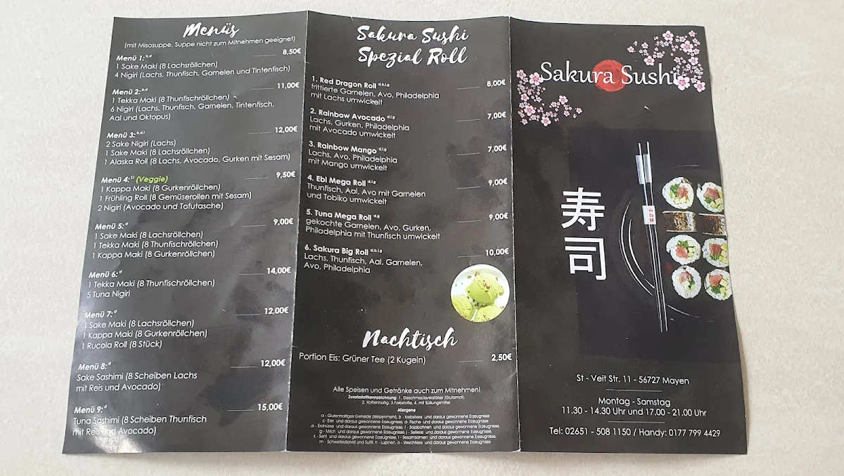 Speisekarte, Sakura Sushi Mayen