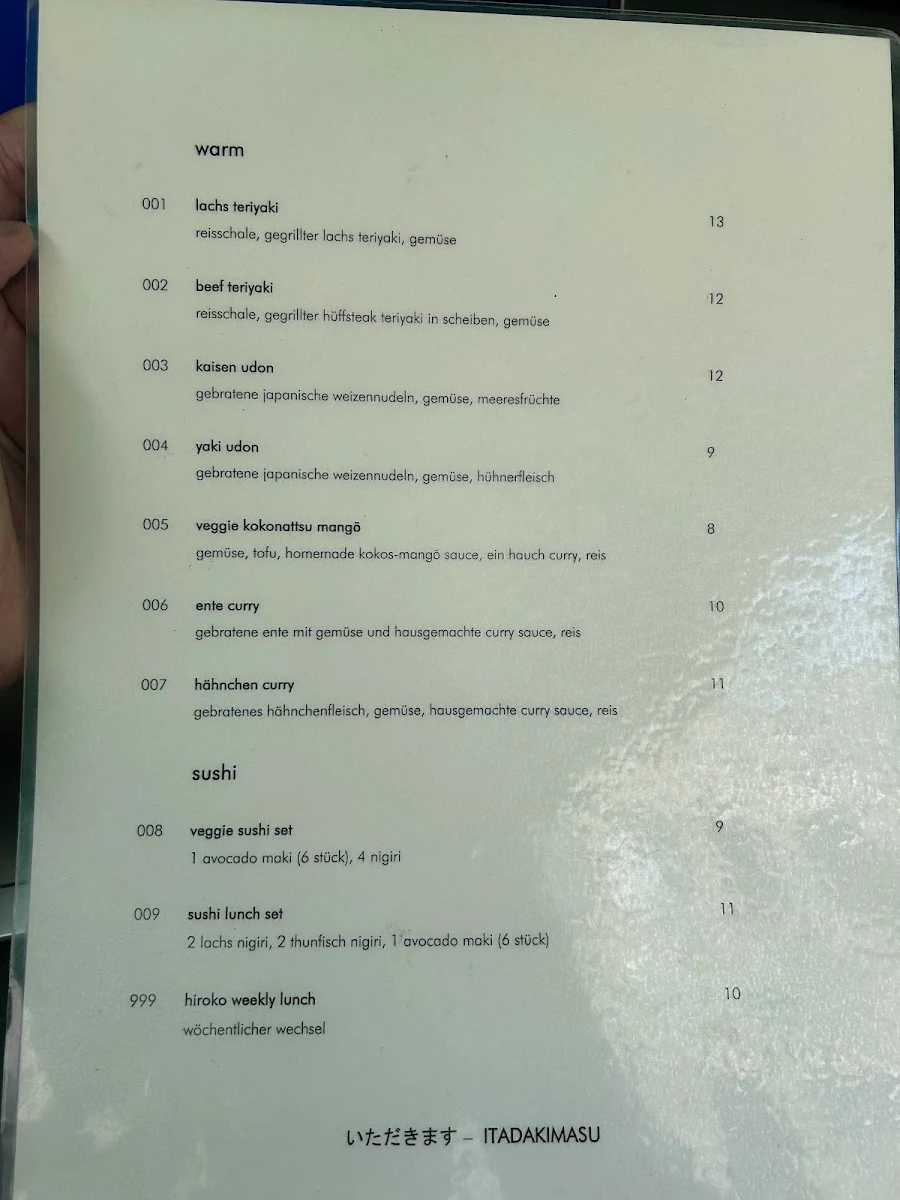 Speisekarte, HIROKO KITCHEN AND BAR