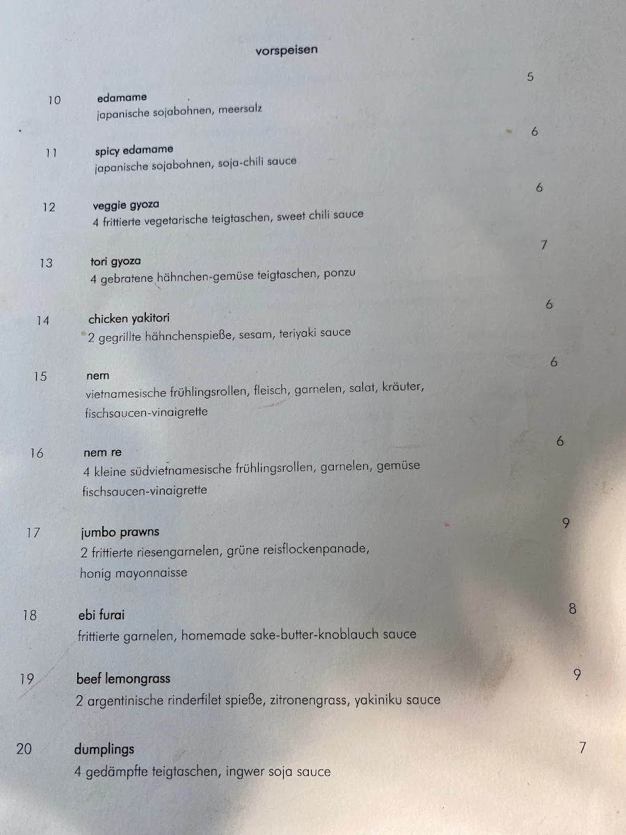 Speisekarte, HIROKO KITCHEN AND BAR