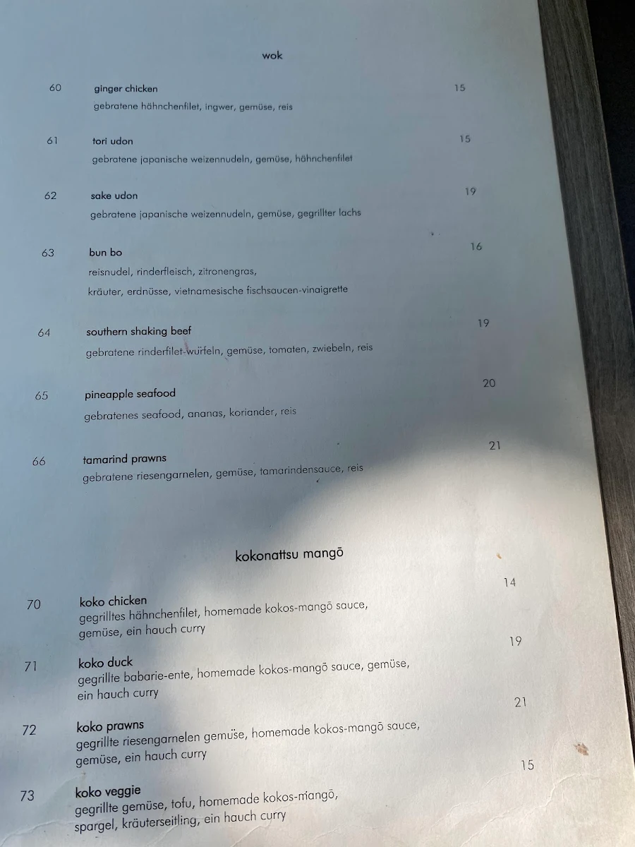 Speisekarte, HIROKO KITCHEN AND BAR