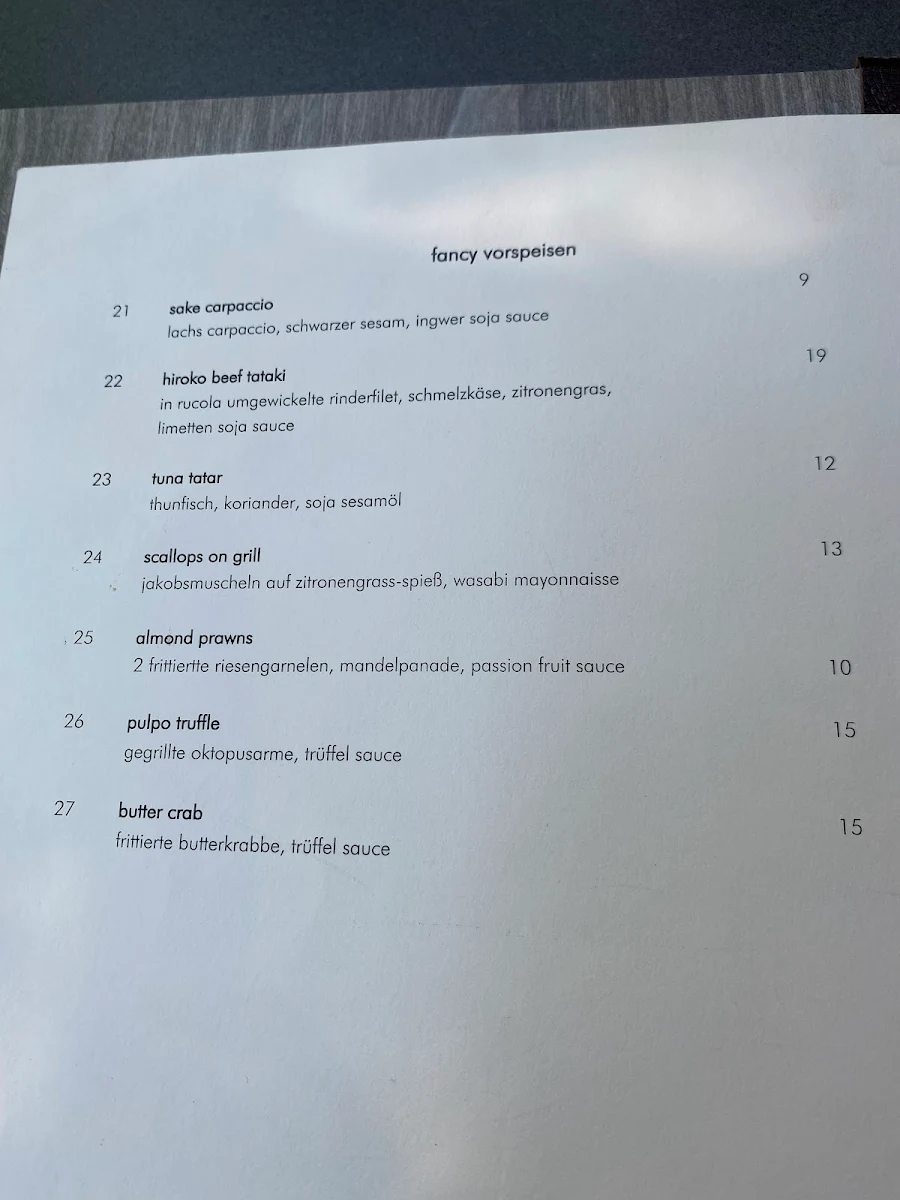 Speisekarte, HIROKO KITCHEN AND BAR