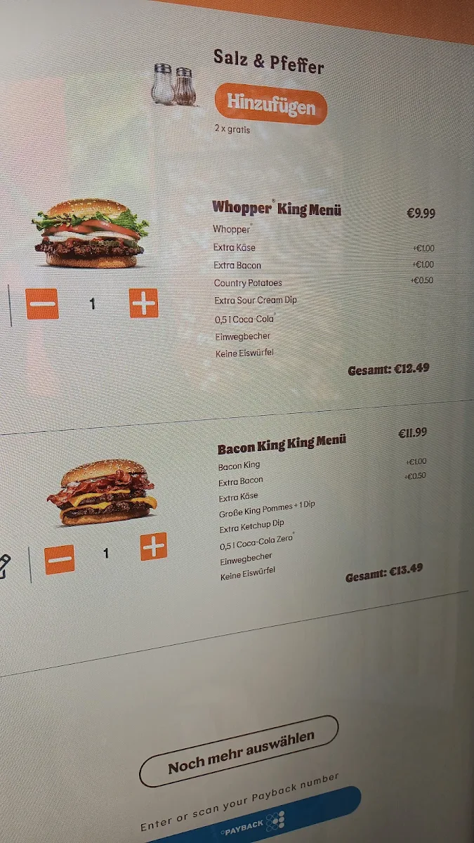 Speisekarte, Burger King Wollin