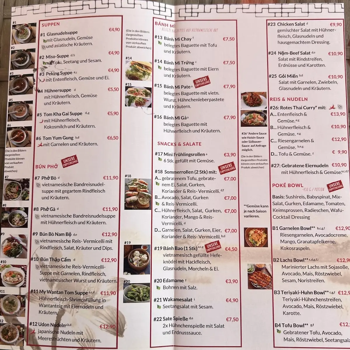 Speisekarte, Café Hanoi