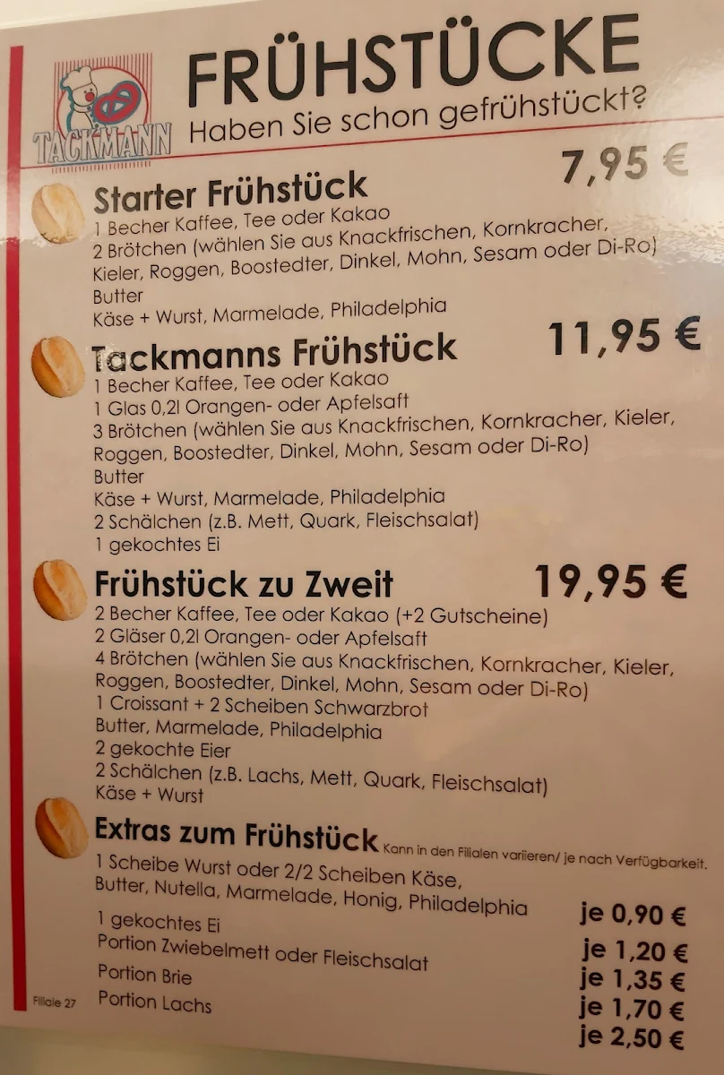 Speisekarte, Coffee House Tackmann am Roland