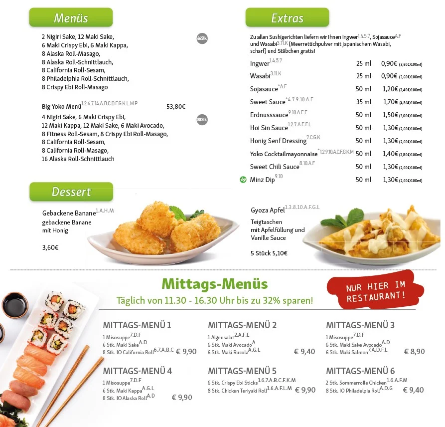 Speisekarte, Yoko Sushi Lieferservice Celle