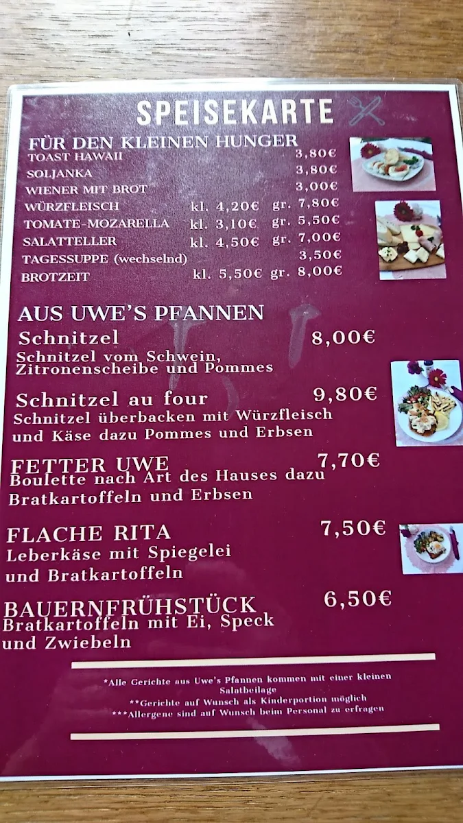Speisekarte, Gaststätte Zur Erholung