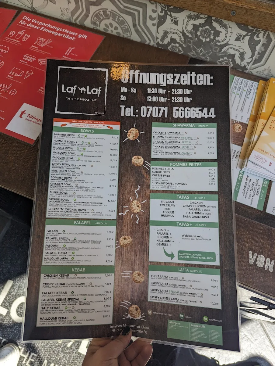 Speisekarte, Laf Laf Tübingen