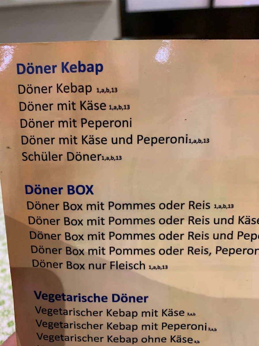 Speisekarte, Ali's Kebap-Salon