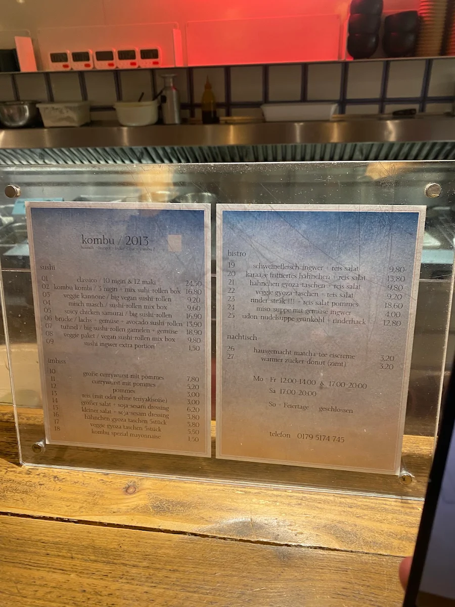 Speisekarte, Bistro KOMBU